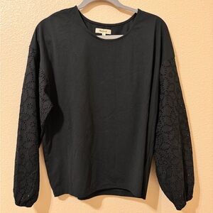 Madewell NWT Black Embroidered Eyelet Sleeve Blouse Size Large